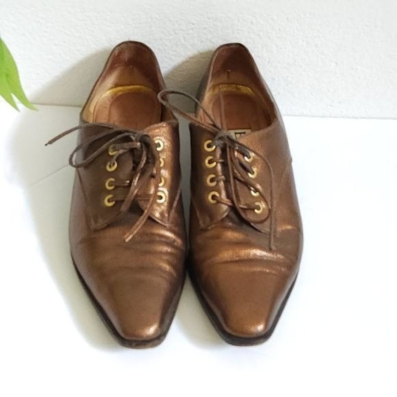 ESCADA Bronze Leather Lace up shoes size 6.5 - Picture 1 of 14